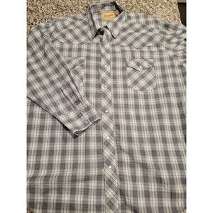 Wrangler Western Shirt‎ Mens 3XL Long Sleeve Plaid Snap Front Blue Turquoise